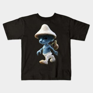 Funny Smurf cat Meme.Blue mushroom Cat meme. Kids T-Shirt